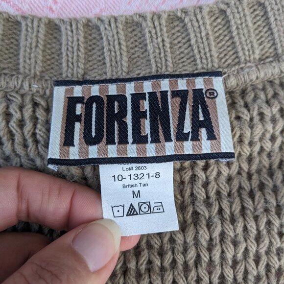 Vintage V-Neck Cable Knit Pullover Sweater Women's Medium British Tan 80s 90s - Picture 4 of 11